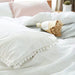 Comforter Set Queen Size Pom Pom, 3 Piece Boho Bed Set, All Season Farmhouse Microfiber down Alternative Bedding Comforter with 2 Pillow Shams, Solid White Pompom