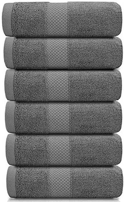 Luxury Grey Hand Towels - Soft Cotton Absorbent Hotel Towel 6-Pack