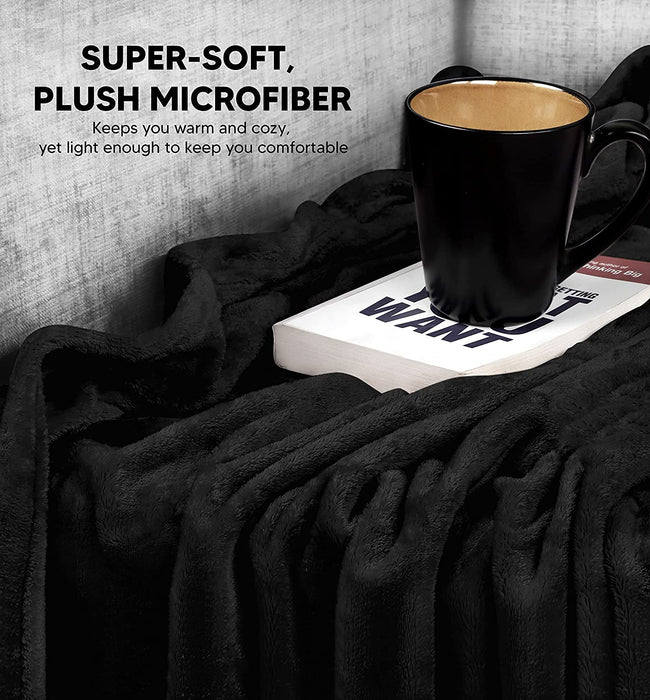 Fleece Blanket Queen Size Black 300GSM Luxury Bed Blanket Anti-Static Fuzzy Soft Blanket Microfiber (90X90 Inches)