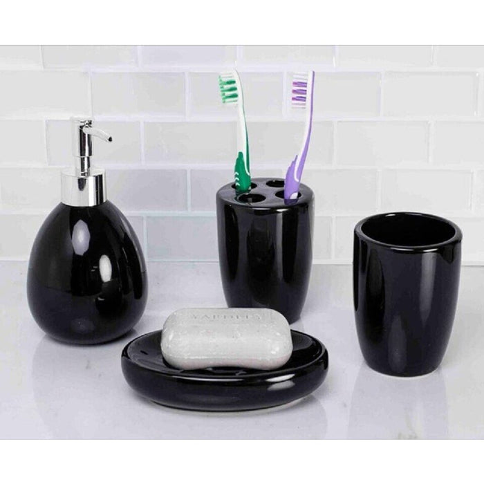 Home Basics 4 Piece Solid Print Bath Accessories Sets, Black