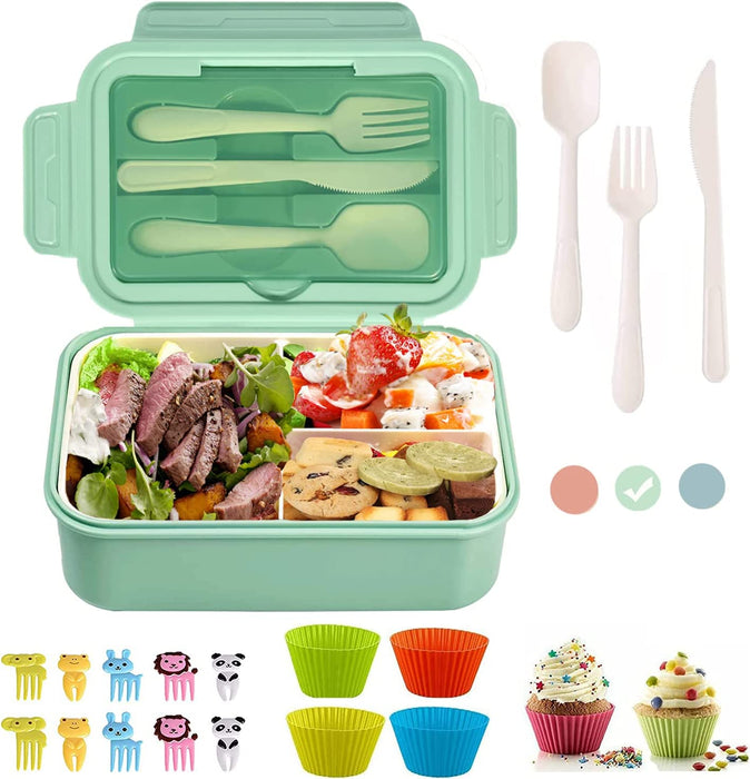 Bento Lunch Box for Adult, Bento Boxes with Fork Spoon&Muffin Silicone Cup, Compartment Bento Box Leak Proof, Microwavable Lunch Containers, Bento Box with Utensils for Work/Picnic