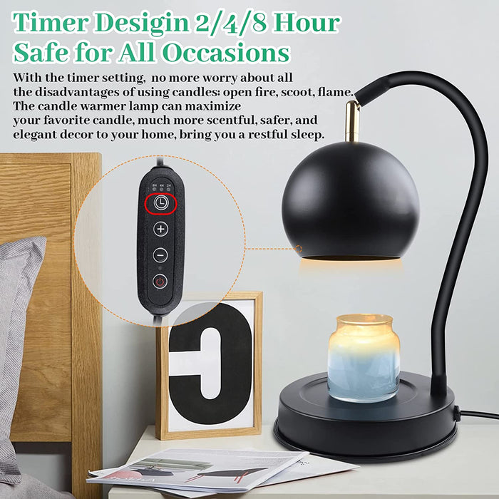 360°Adjustable Candle Warmer Lamp, Dimmer + Timer Candle Melter with Freely Height and Angle, Metal Electric Lantern Work with Yankee Large Jar, Top-Down Candle Melter for Home Decor,2 Blub, Black