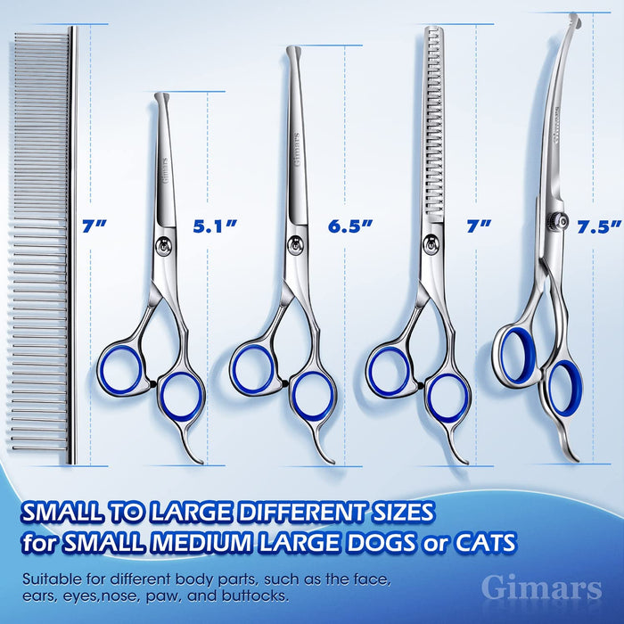Professional 4CR Stainless Steel Safety round Tip 6 in 1 Dog Scissors for Grooming, Heavy Duty Titanium Coated Pet Grooming Scissor for Dogs, Cats and Other Animals