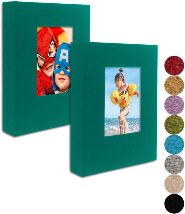 Small Photo Album 4X6 – Clear Pages, Linen Cover with Front Window, Pack of 2, Each Small Album Holds 52 Photos, Small Brag Book Photo Album for 4X6 Photos, Grey Fabric