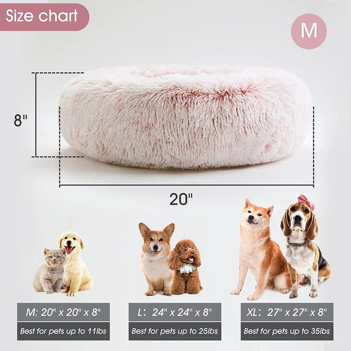 Calming Dog Bed & Cat Bed, Anti-Anxiety Donut Dog Cuddler Bed, Warming Cozy Soft Dog round Bed, Fluffy Faux Fur Plush Dog Cat Cushion Bed for Small Medium Dogs and Cats (20"/24"/27"/30")