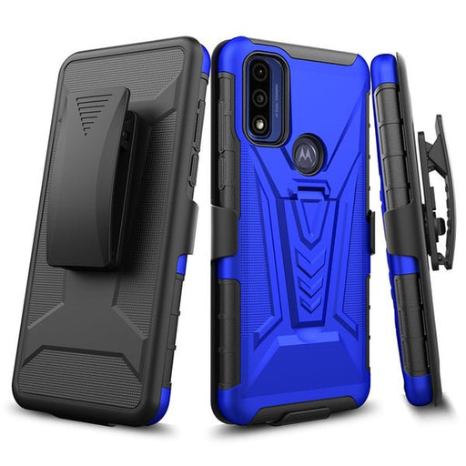 GW USA Case for Motorola Moto G Pure Case with Tempered Glass Screen Protector Hybrid Cover with Kickstand Phone Belt Clip Holster - Blue