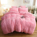 3 Piece Fluffy Duvet Cover Set, Luxury Ultra Soft Faux Fur Fuzzy Comforter Cover Set, Velvet Shaggy Plush Furry Bedding Set with 2 Pillow Covers, Zipper Closure, Queen Size, Pink