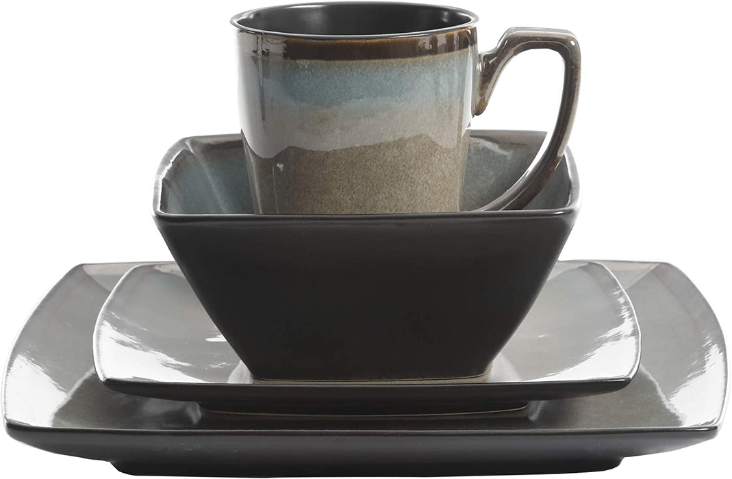Gibson Elite Tequesta Square Reactive Glaze Stoneware Dinnerware Set, Service for 4 (16Pcs), Taupe