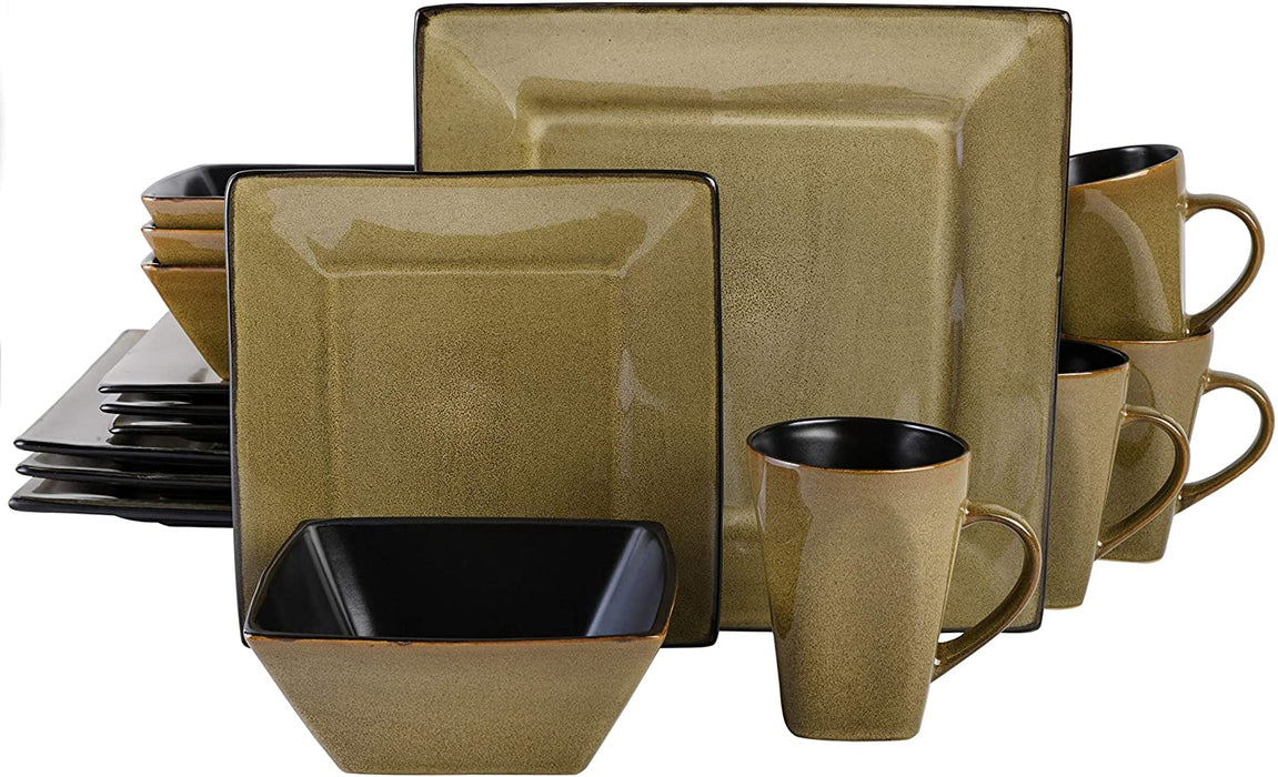 Gibson Elite Tequesta Square Reactive Glaze Stoneware Dinnerware Set, Service for 4 (16Pcs), Taupe