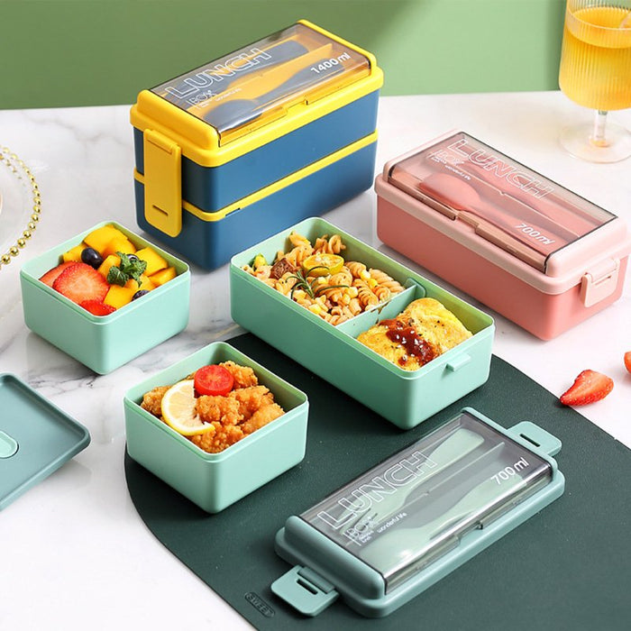 Portable Hermetic Lunch Box School Children Student Grids Bento Box with Fork Spoon Leakproof Microwavable Prevent Odor