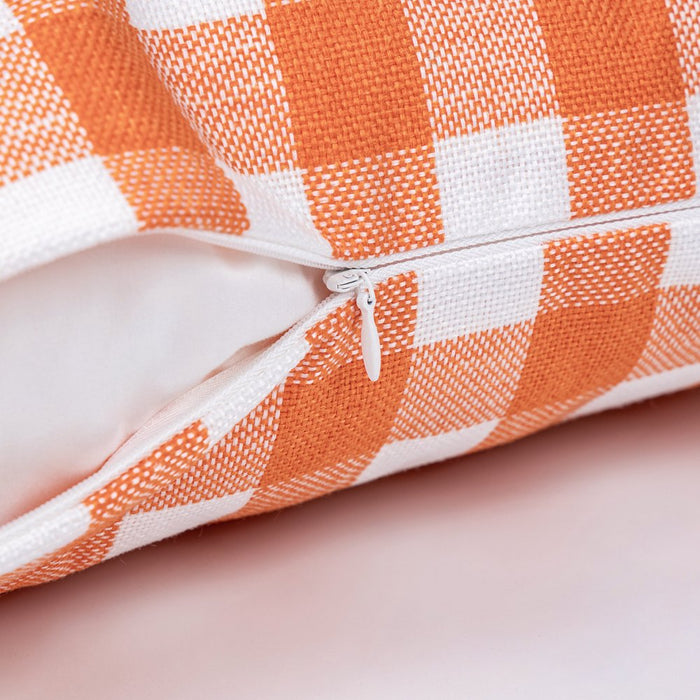 Gingham Checker Plaid Farmhouse Summer Square Decorative Throw Pillow for Couch, 12" X 20", Orange/White, 2 Pack