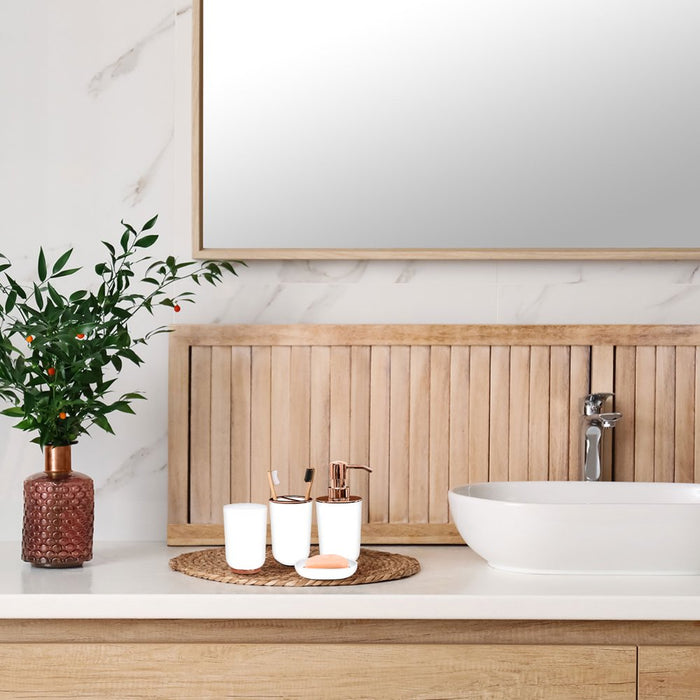 Bathroom Accessories Set, Toothbrush Holder, Soap Dispenser, Rose Gold and White, 4 Piece