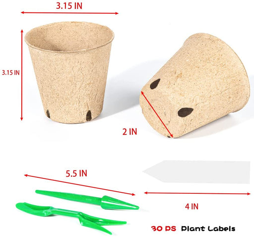 Baxrou 120 Packs 3.15 Inch Peat Pots Plant Starters for Seedling, Biodegradable Herb Seed Starter Pots Kits, Seedling Pots, Garden Germination Nursery Pot Wit 30 Plant Labels, 2 Transplant Tools.