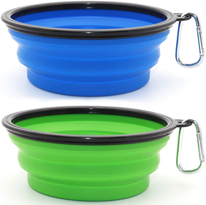 Collapsible Dog Bowl, 2 Pack Collapsible Dog Water Bowls for Cats Dogs, Portable Pet Feeding Watering Dish for Walking Parking Traveling with 2 Carabiners (Small, Orange+Pink)