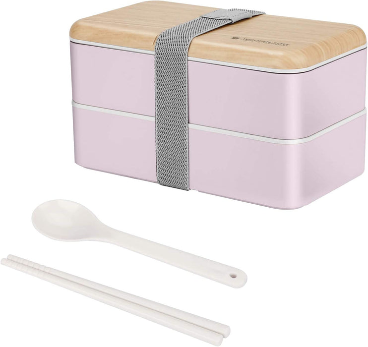 Bento Box 2 Tiers Lunch Box 1200ML Food Container Microwave Dishwasher Safe Bento Lunch Box with Cutlery Set for Adult, Kids and Student (White)