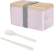 Bento Box 2 Tiers Lunch Box 1200ML Food Container Microwave Dishwasher Safe Bento Lunch Box with Cutlery Set for Adult, Kids and Student (White)