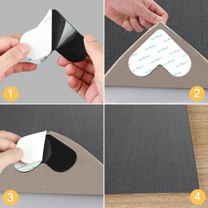[16 Pack] Rug Gripper, Double Sided Non-Slip Rug Pads Rug Tape Stickers Washable Area Rug Pad Carpet Tape Corner Side Gripper for Hardwood Floors and Tile