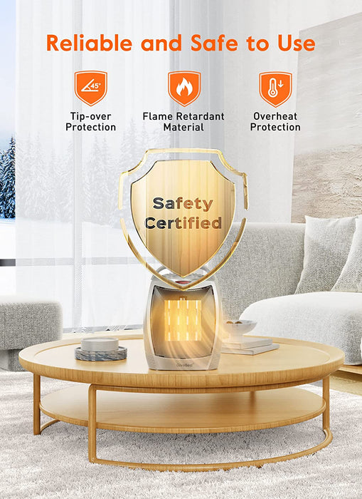 Portable Electric Space Heater with Thermostat, 1500W/750W Safe and Quiet Ceramic Heater Fan, Heat up 200 Square Feet for Office Room Desk Indoor Use, Silver