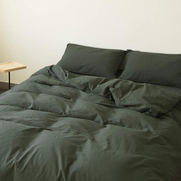 Dark Green Duvet Cover Soft Washed Cotton Bedding Collection for Adults Queen Bed Quilt Cover Solid Color Simple Bedroom Set Breathable and Comfortable