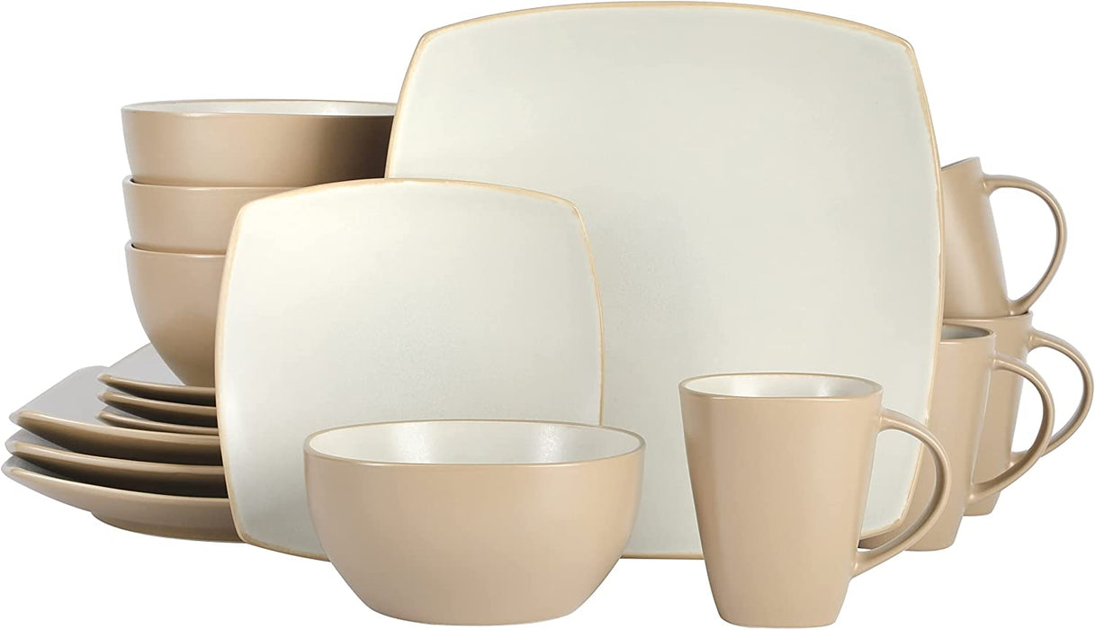 Gibson Soho Lounge 16-Piece Square Reactive Glaze Dinnerware Set, Red