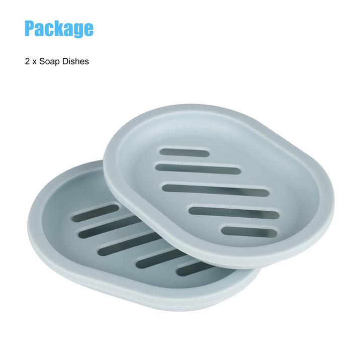 2Pcs Soap Dish with Drain, Soap Holder with Water Tray, Easy Cleaning Soap Saver Dry Stop, Mushy Soap Tray for Shower Bathroom Kitchen, Grey/Green/Blue/Pink