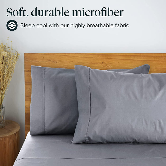 6 PC Sheet Set Bamboo Sheets Deep Pockets 18" Eco Friendly Wrinkle Free Sheets Machine Washable Hotel Bedding Silky Soft - Light Grey Queen
