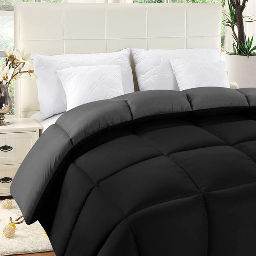 Comforter Duvet Insert - Quilted Comforter with Corner Tabs - Box Stitched down Alternative Comforter (Black/Grey, King)