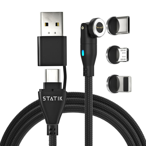 360 Pro Magnetic Charging Cable 100W Fast Charge Type C and Micro USB Magnet Connectors, 100 W Magnetic Charge Cable 6Ft / 2M, Data Transfer Capable, Compatible with All Devices