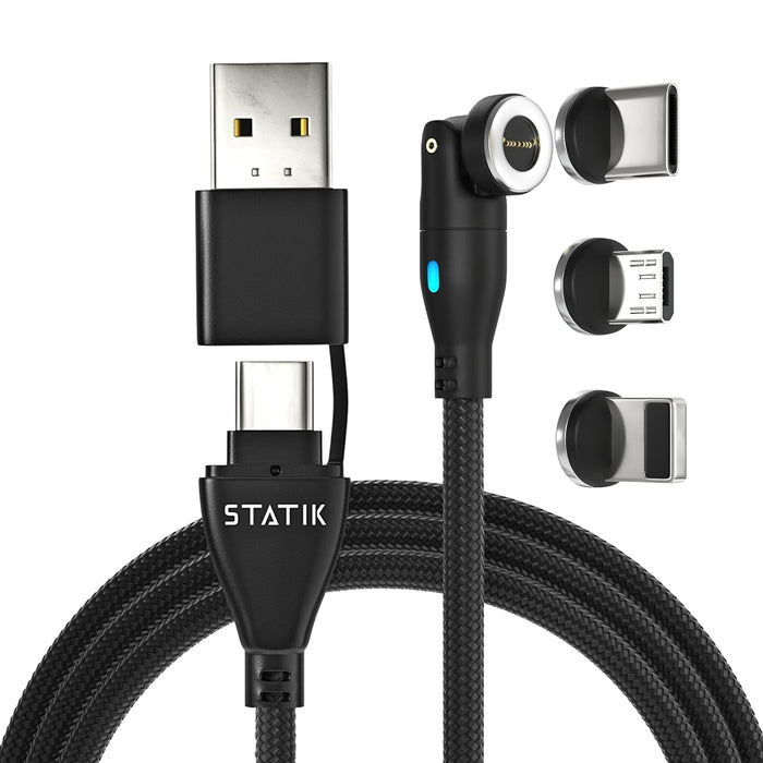 360 Pro Magnetic Charging Cable 100W Fast Charge Type C and Micro USB Magnet Connectors, 100 W Magnetic Charge Cable 6Ft / 2M, Data Transfer Capable, Compatible with All Devices