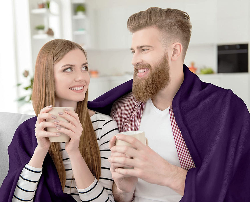Fleece Blanket Queen Size Purple 300GSM Luxury Bed Blanket Anti-Static Fuzzy Soft Blanket Microfiber (90X90 Inches)