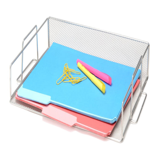 Mesh Stackable Letter Tray and Paper Sorter Desk Organizer, Silver