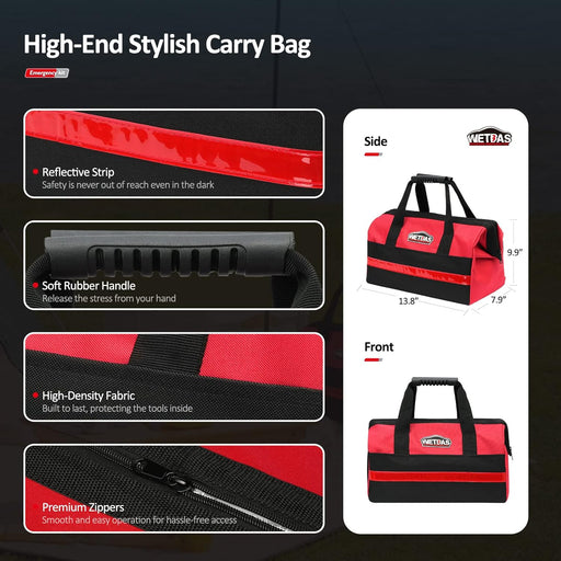Car Roadside Emergency Kit with Jumper Cables, Auto Road Side Safety Kit for Vehicles - with Premium Carry Bag, Repair Tool Set, Folding Shovel, First Aid Kit, for Men, Women, Teenagers