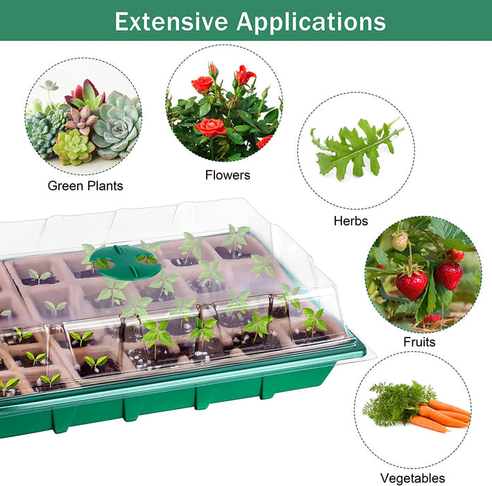 5 Pack Seed Starter Tray Kit, 15 Peat Pots for Seedlings Plastic Growing Germination Trays with Plants Labels, Planting Tools, Germination Plant Starting Pots for Plant Seeds, Green