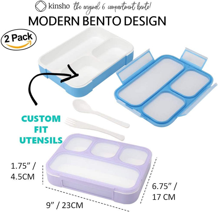 Bento Lunch Box Kids & Adult: Leakproof Lunch Containers for Boys & Girls with 3 Compartments - School, Daycare, Meal Planning Portion Control Container, Bpa-Free Boxes, Utensils | Blue Purple 2 Pack