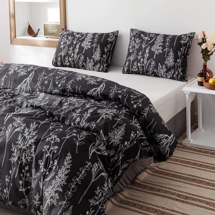 Comforter Set Queen Comforter Set,3 PCS Floral Comforter Set Bedding Sets Queen with Comforter Black Comforter Set Soft Microfiber Bedding Set with 2 Pillow Cases