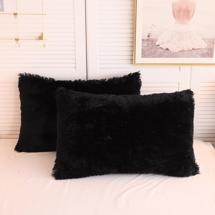 3 Pieces Furry Plush Duvet Cover Set, Black Faux Fur Comforter Cover Set, Luxury Soft Velvet Fuzzy Fluffy Bedding Set, Shaggy Duvet Cover with 2 Pillow Covers, Zipper Closure, Queen Size, Black