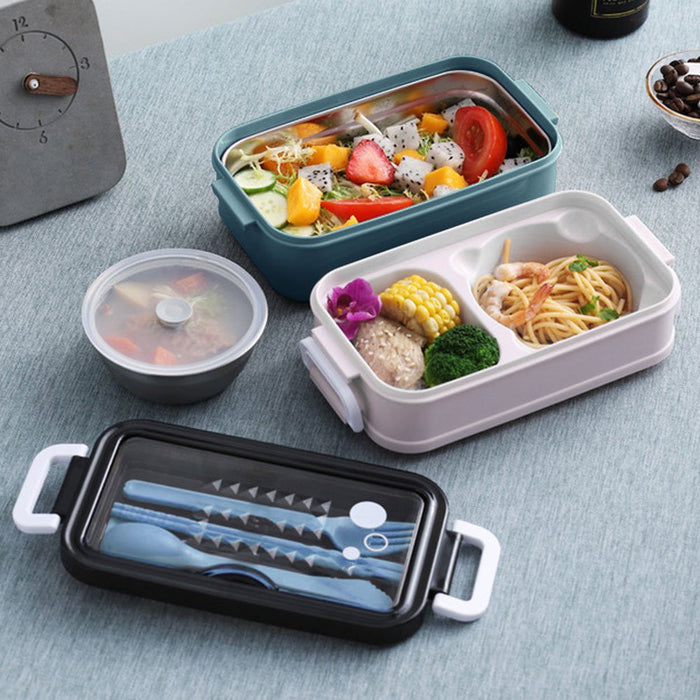 Bento Boxes 2-Layer 3-Compartment Bento Lunch Box with Spoon & Fork Portable Food Warmer School Lunch Box Bento for Children,Kids and Adult Portable Picnic Storage Boxes