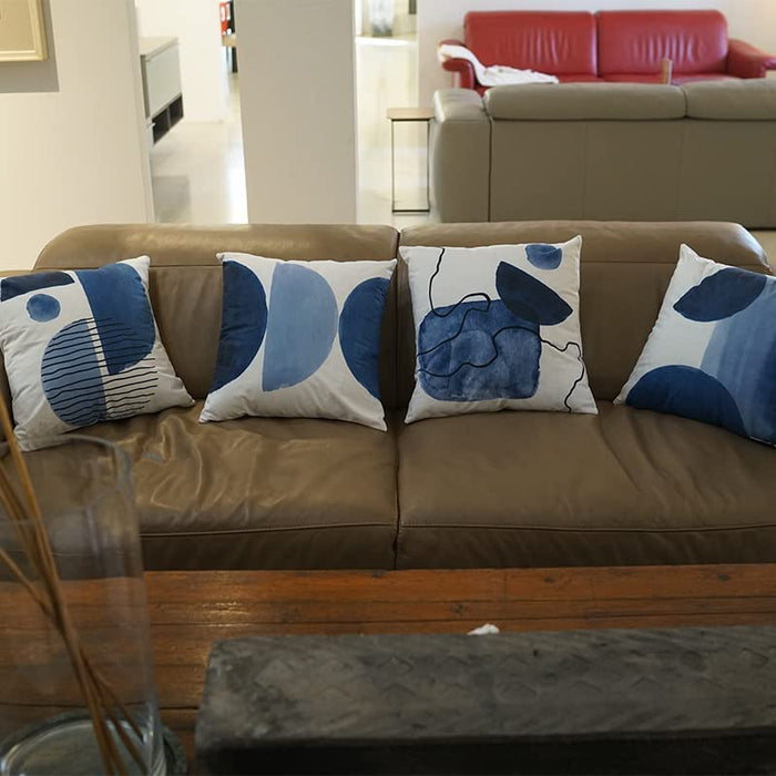 Navy Blue Throw Pillows for Couch Set of 4 Boho Decorative Pillow Covers White Modern Abstract Geometric Cushion Cover for Bed Bedroom Sofa Velvet Pillowcase 18X18 Inch Aesthetic Minimalist Home Décor