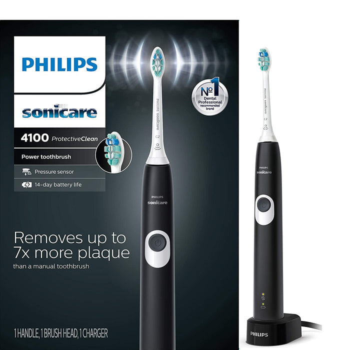 4100 Power Toothbrush, Rechargeable Electric Toothbrush with Pressure Sensor, Black HX3681/24