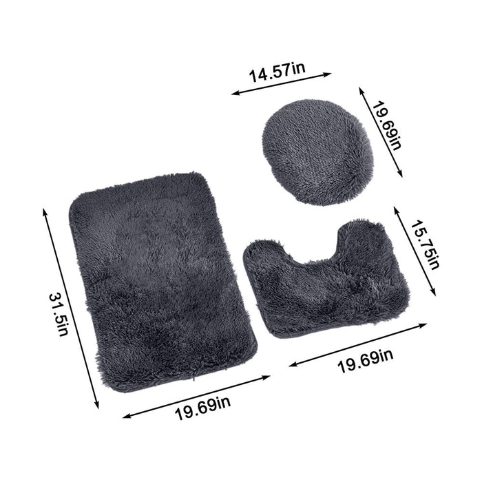 Clearance Household Supplies Solid Color 3 Piece Bathroom Rug Set Bathroom Toilet Carpet Anti-Slip Mat Solid Color Bathroom Toilet Floor Mat