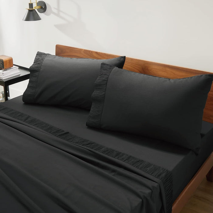 Bedsure Full Size Sheet Sets - Soft 1800 Sheets for Full Size Bed, 4 Pieces Hotel Luxury Black Sheets Full, Easy Care Polyester Microfiber Cooling Bed Sheet Set
