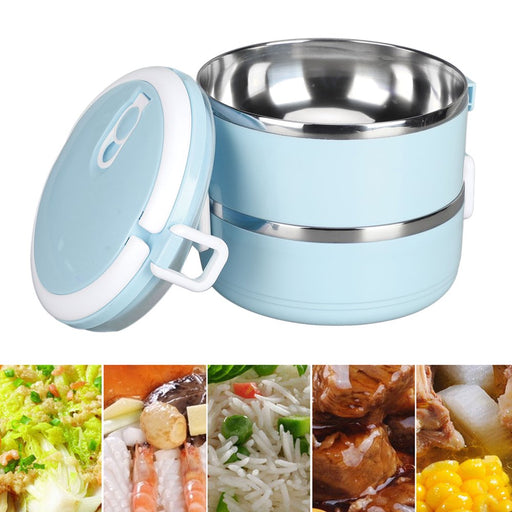 Stainless Steel Bento Box Lunch Box Container Thermal Stackable Lunch Box Compartment Portable Snack Box round Soup Container for Student Children Work, 2 Layer