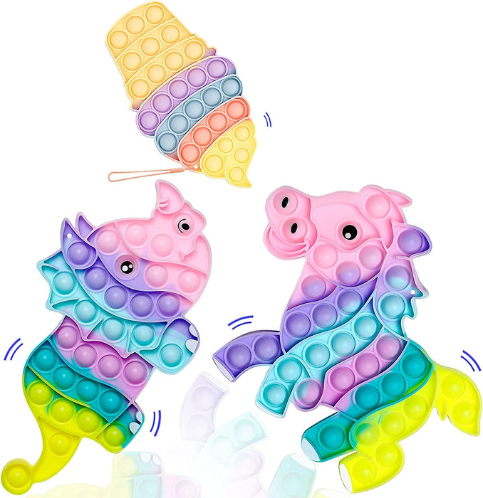 Fidgets Bubble Toys Packs, Pop Push Bubble Popper Fidget Toys Sensory Ice Cream Toys Set It with Lanyard, Silicone Anxiety Stress Relief Toys for Autism Special Needs Child Older (Ice Cream)