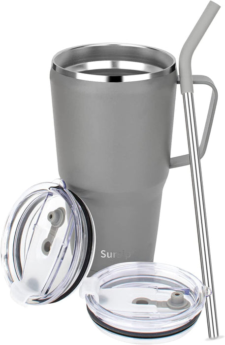 40Oz Insulated Tumbler with Handle,Stainless Steel Vacuum Mug with Lid and Straw,Maintains Cold and Heat for Hours,Sweat Proof/Leak Proof/Dishwasher Safe,Car Holder Cups-Green&Pink