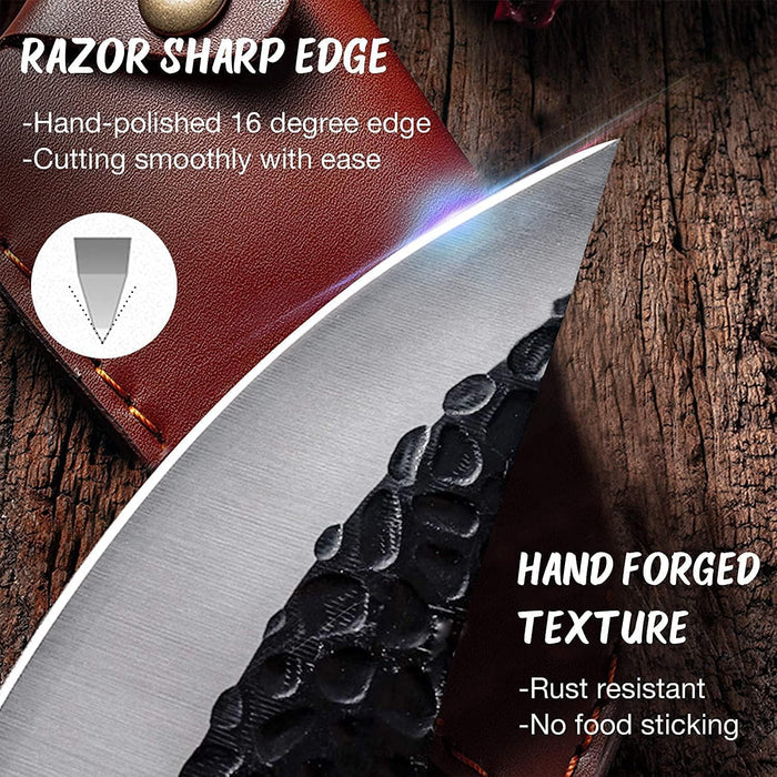 Huusk Viking Knives, Japanese Style Meat Cleaver Knives, Forged Boning Knife with Sheath, High Carbon Steel Chef Knives for Kitchen, Camping or BBQ