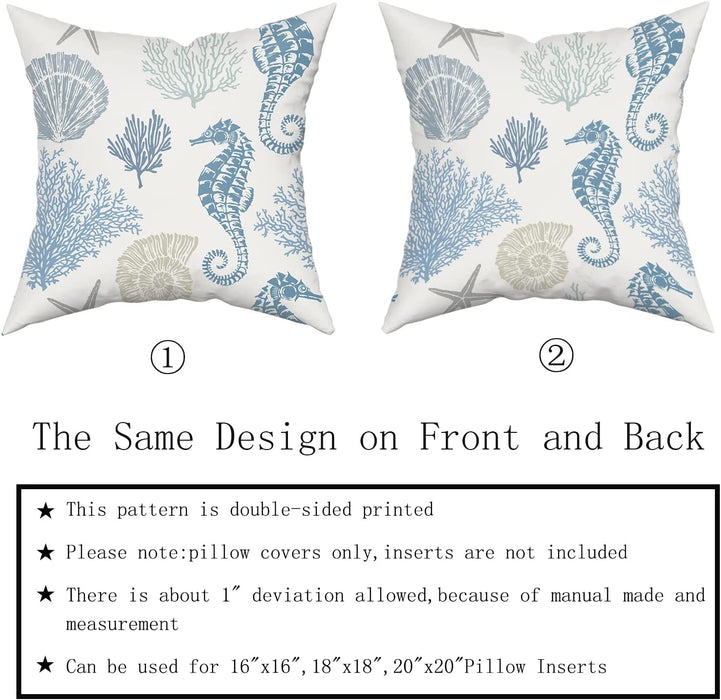Nautical Coastal Pillow Covers 18X18 Set of 2 Coral Seashell Starfish Seahorse Beach Decorative Throw Pillows Summer Ocean Pillowcase Cotton Square Cushion Cover Decor for Home Couch Bed Soft