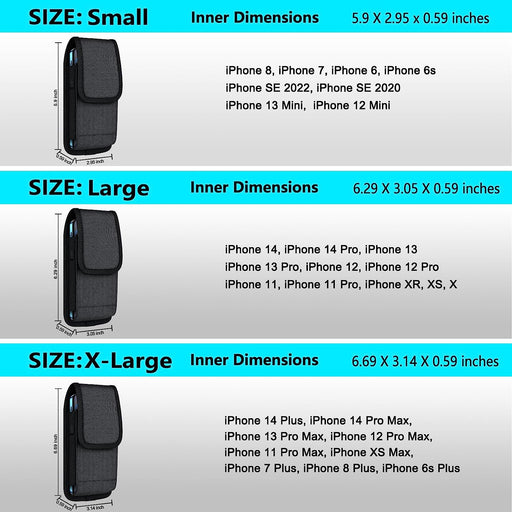 Cell Phone Pouch Nylon Belt Holster Case Compatible with Iphone 14 13 12 11 Pro Max, XS Max, Samsung Galaxy S21 FE S20+ S22 Ultra A12 A13 A53 A32 A52 A22 A42, X-Large