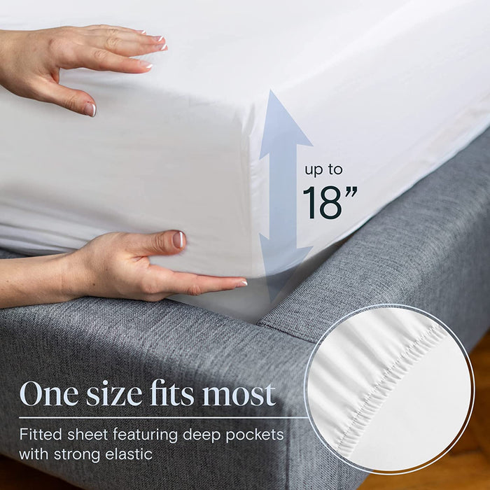 6 PC Sheet Set Bamboo Sheets Deep Pockets 18" Eco Friendly Wrinkle Free Sheets Machine Washable Hotel Bedding Silky Soft - White Queen
