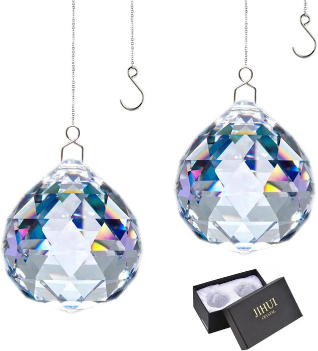 Suncatcher Crystals Ball Prism Window Rainbow Maker with Chain for Easy Hanging 40Mm 2 Pack