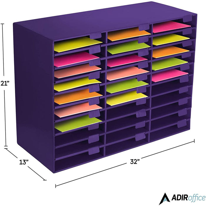 30-Slot Classroom Paper Literature Organizer File Sorter, Purple